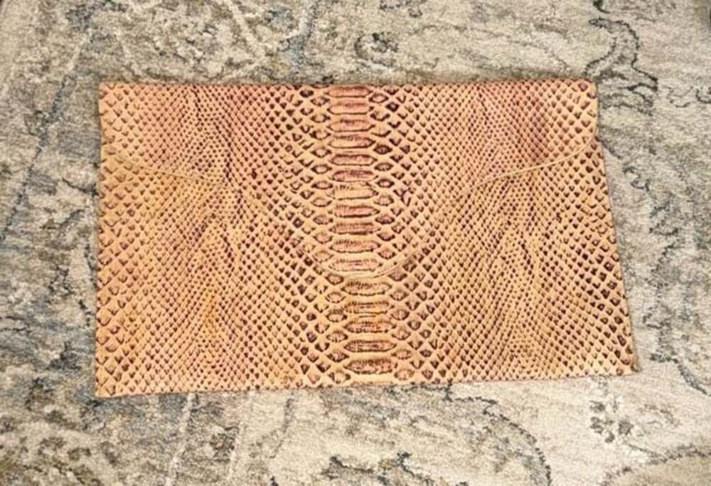 JJ Winters Snakeskin Print Leather Envelope Clutch
